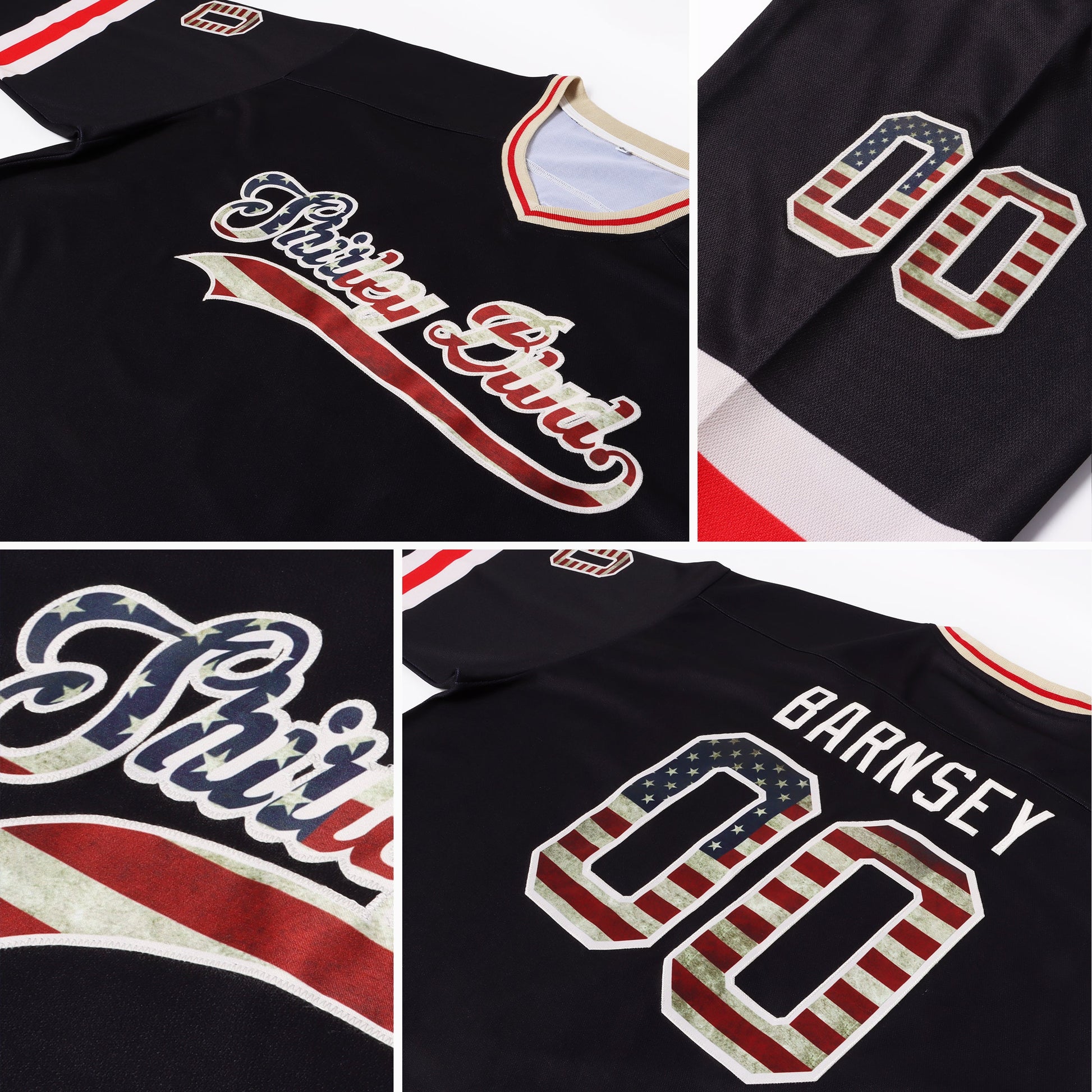Custom Black Vintage USA Flag-Cream Hockey Jersey view 2
