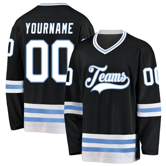 Custom Black White-Light Blue Hockey Jersey - Main View