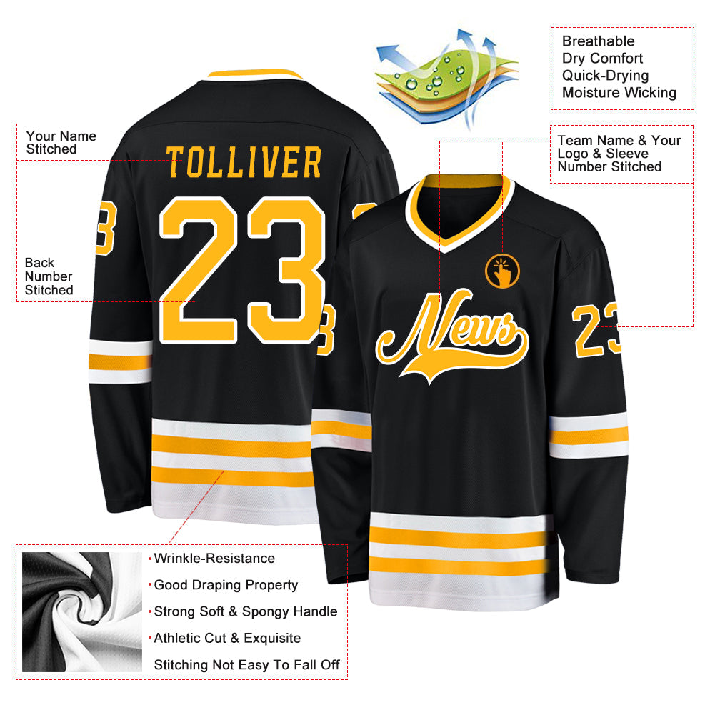Custom Black Gold-White Hockey Jersey view 2