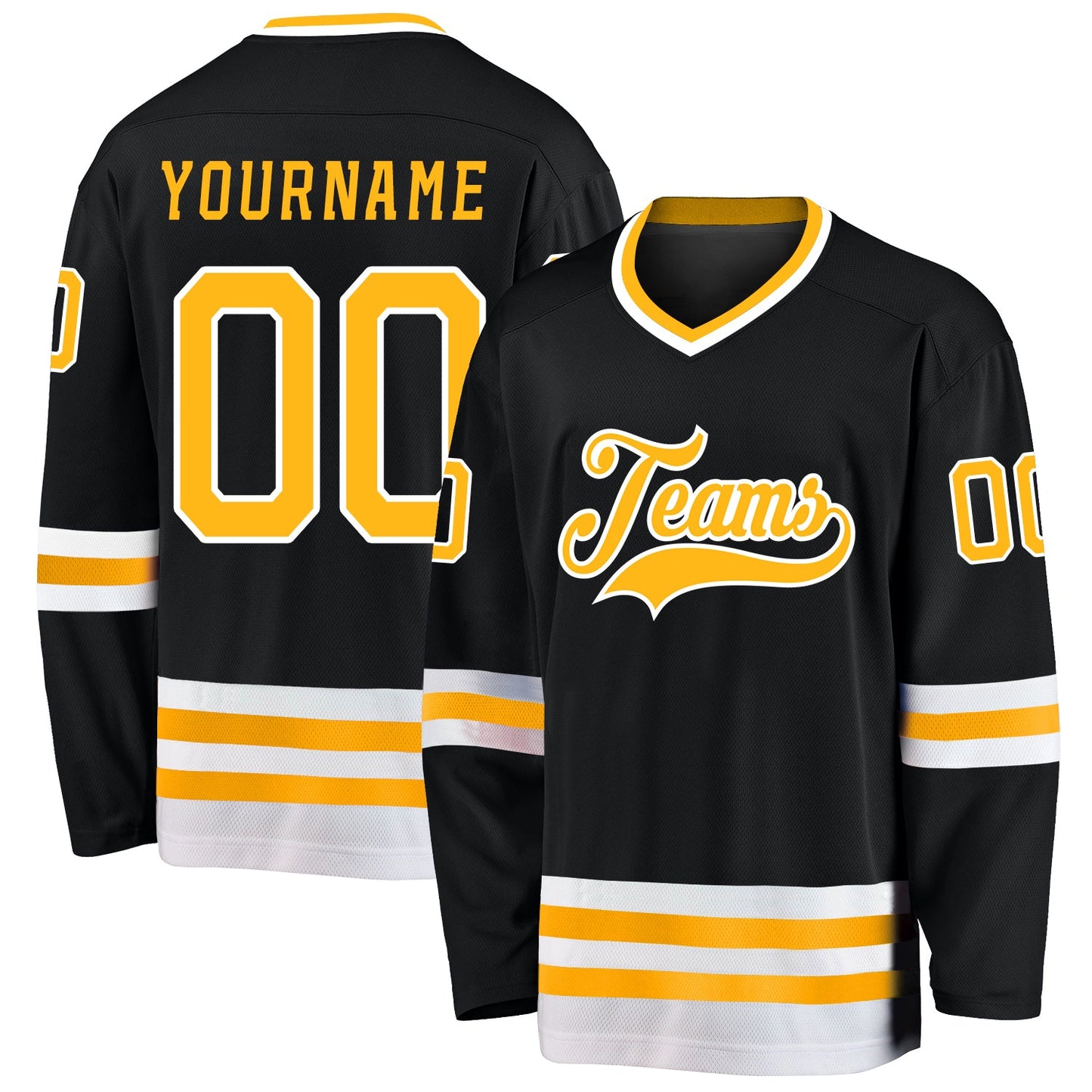 Custom Black Gold-White Hockey Jersey - Main View