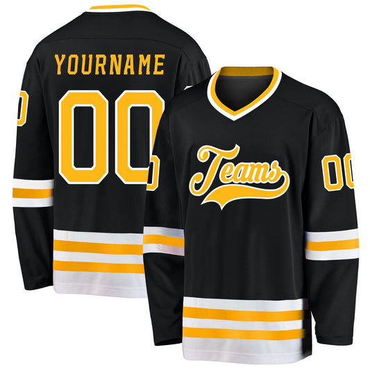 Custom Black Gold-White Hockey Jersey - Main View