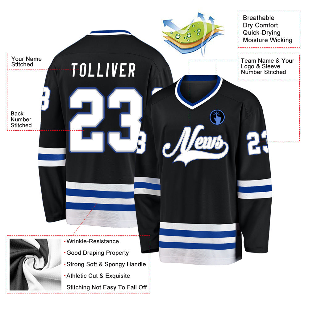 Custom Black White-Royal Hockey Jersey view 2