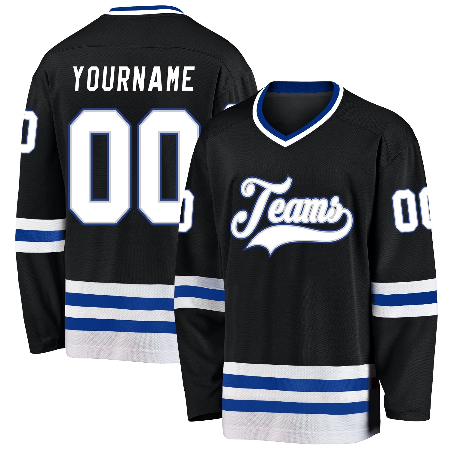 Custom Black White-Royal Hockey Jersey - Main View