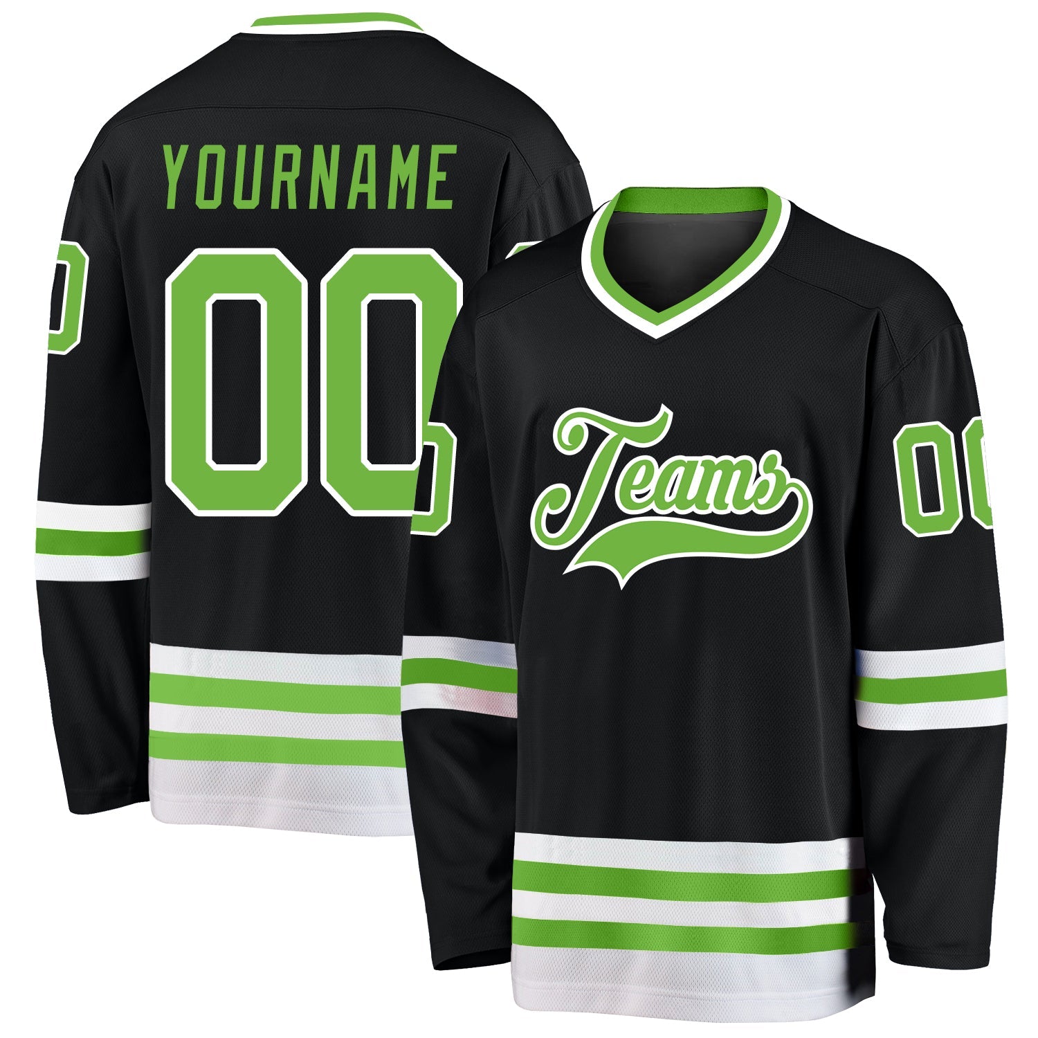 Custom Black Neon Green-White Hockey Jersey - Main View