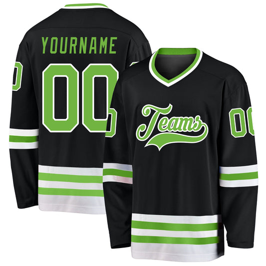 Custom Black Neon Green-White Hockey Jersey - Main View