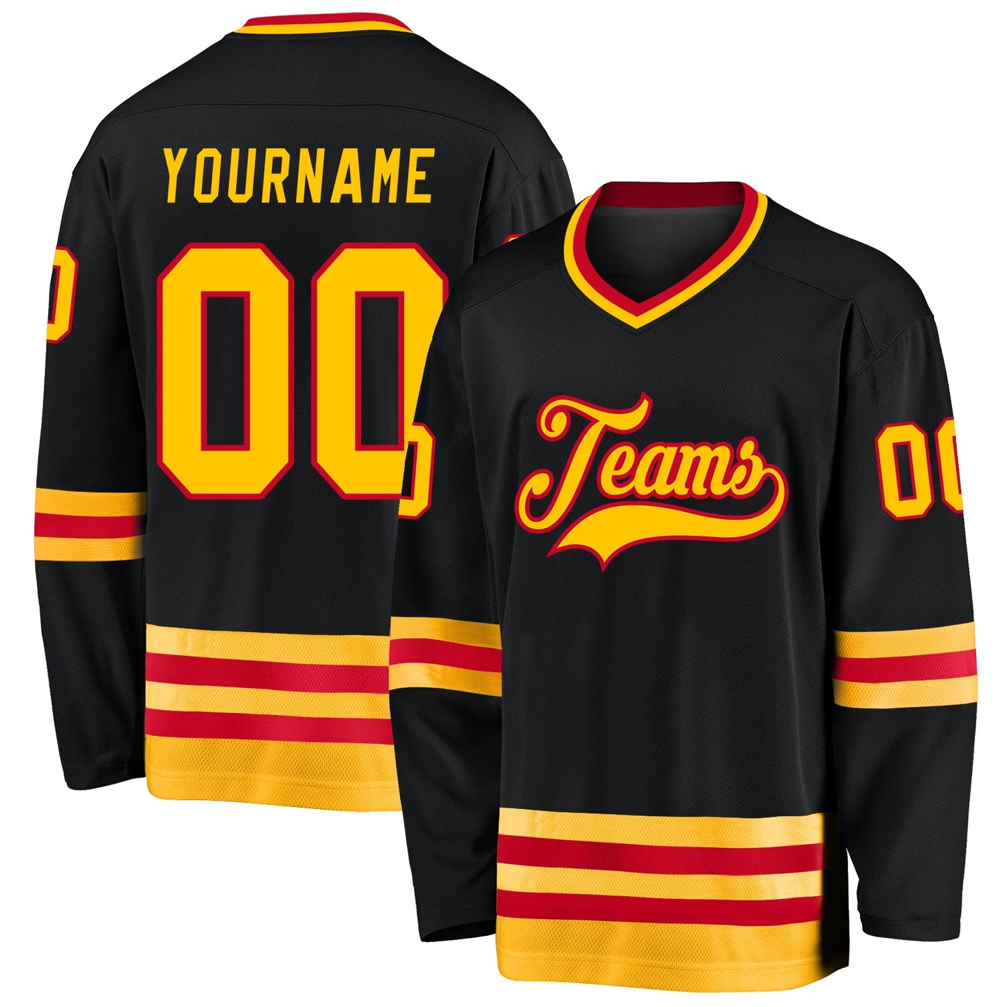 Custom Black Gold-Red Hockey Jersey - Main View