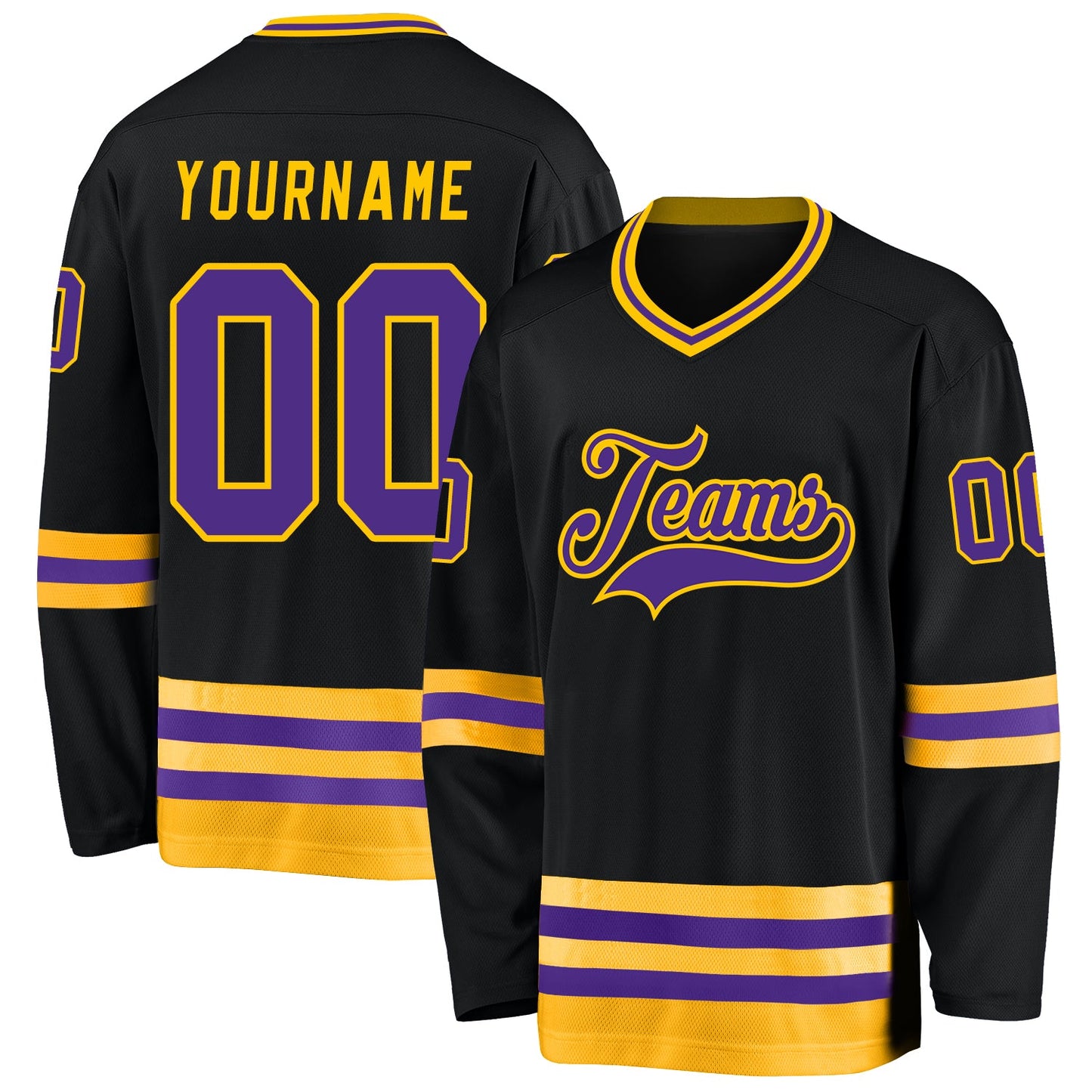 Custom Black Purple-Gold Hockey Jersey - Main View