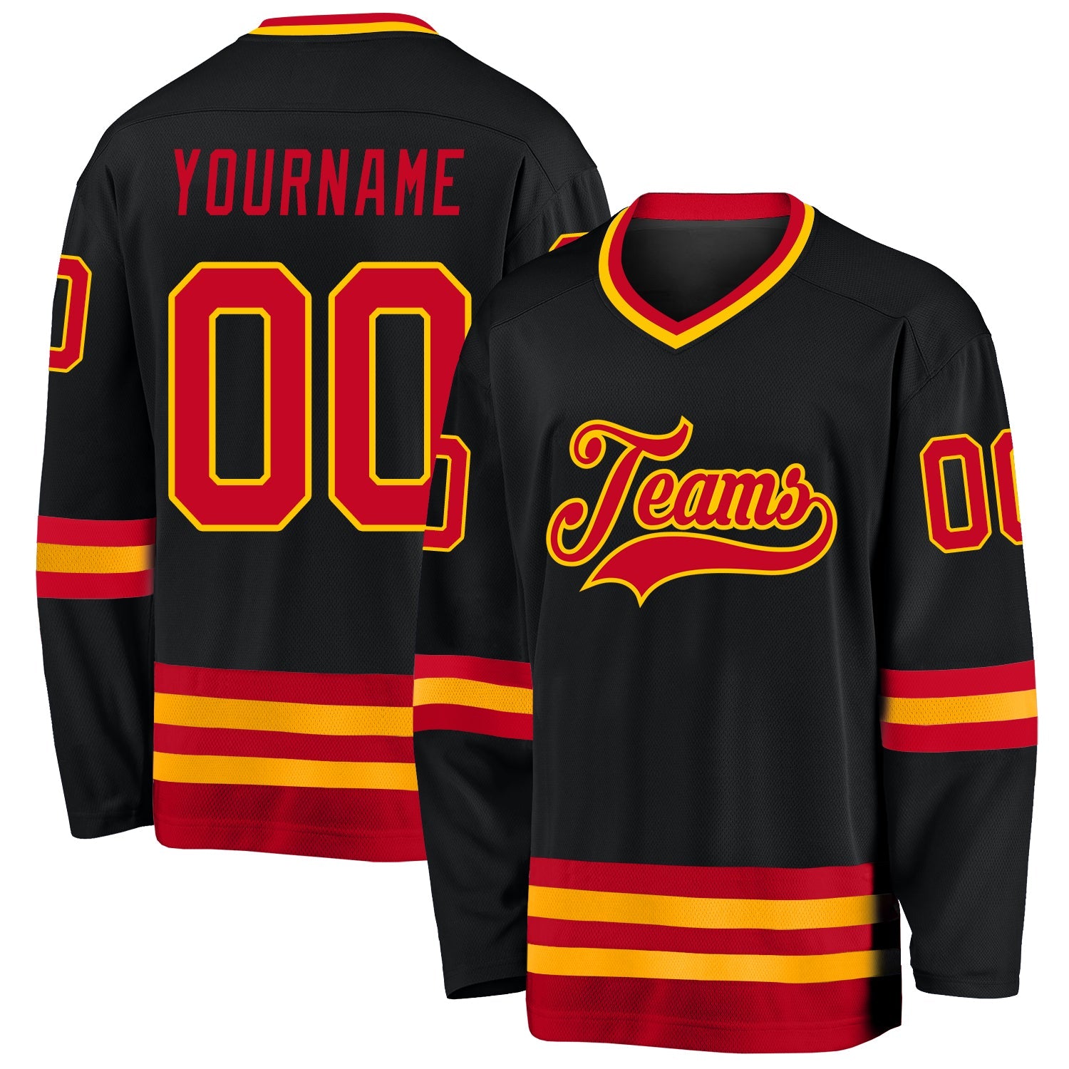 Custom Black Red-Gold Hockey Jersey - Main View
