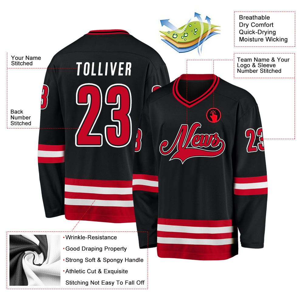 Custom Black Red-White Hockey Jersey view 2