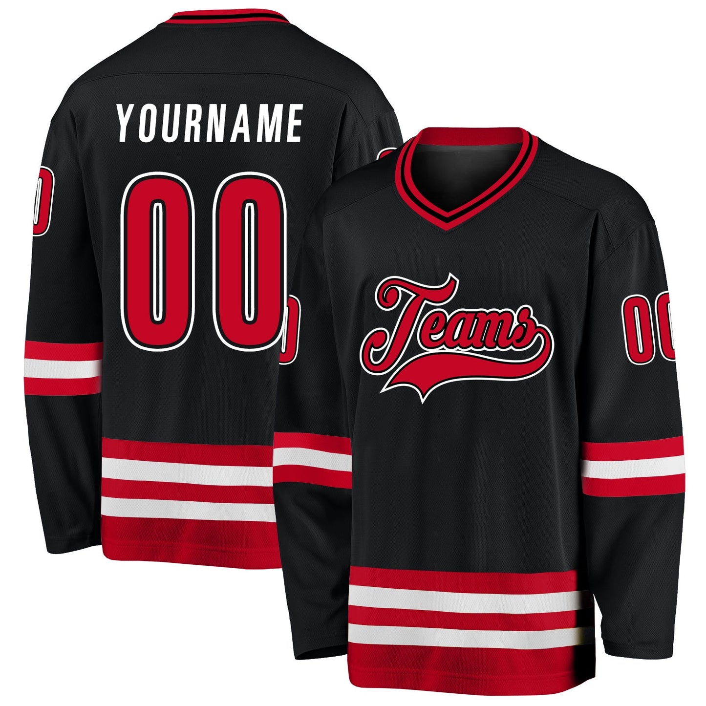Custom Black Red-White Hockey Jersey - Main View