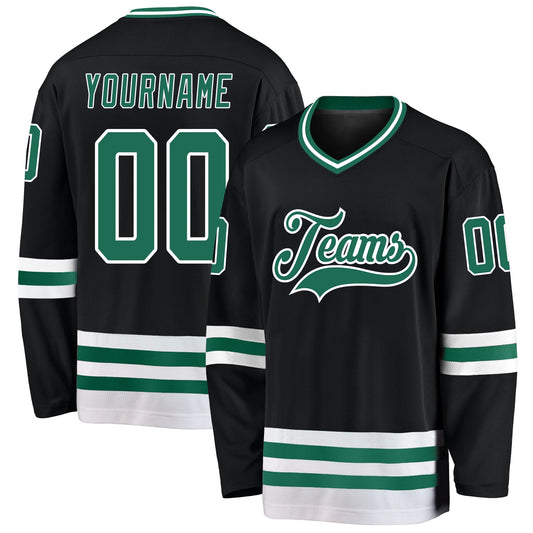 Custom Black Kelly Green-White Hockey Jersey - Main View