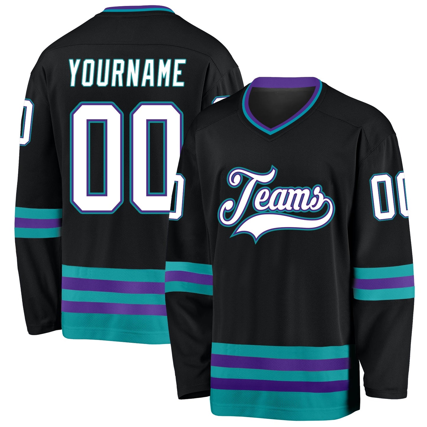 Custom Black White-Teal Hockey Jersey - Main View