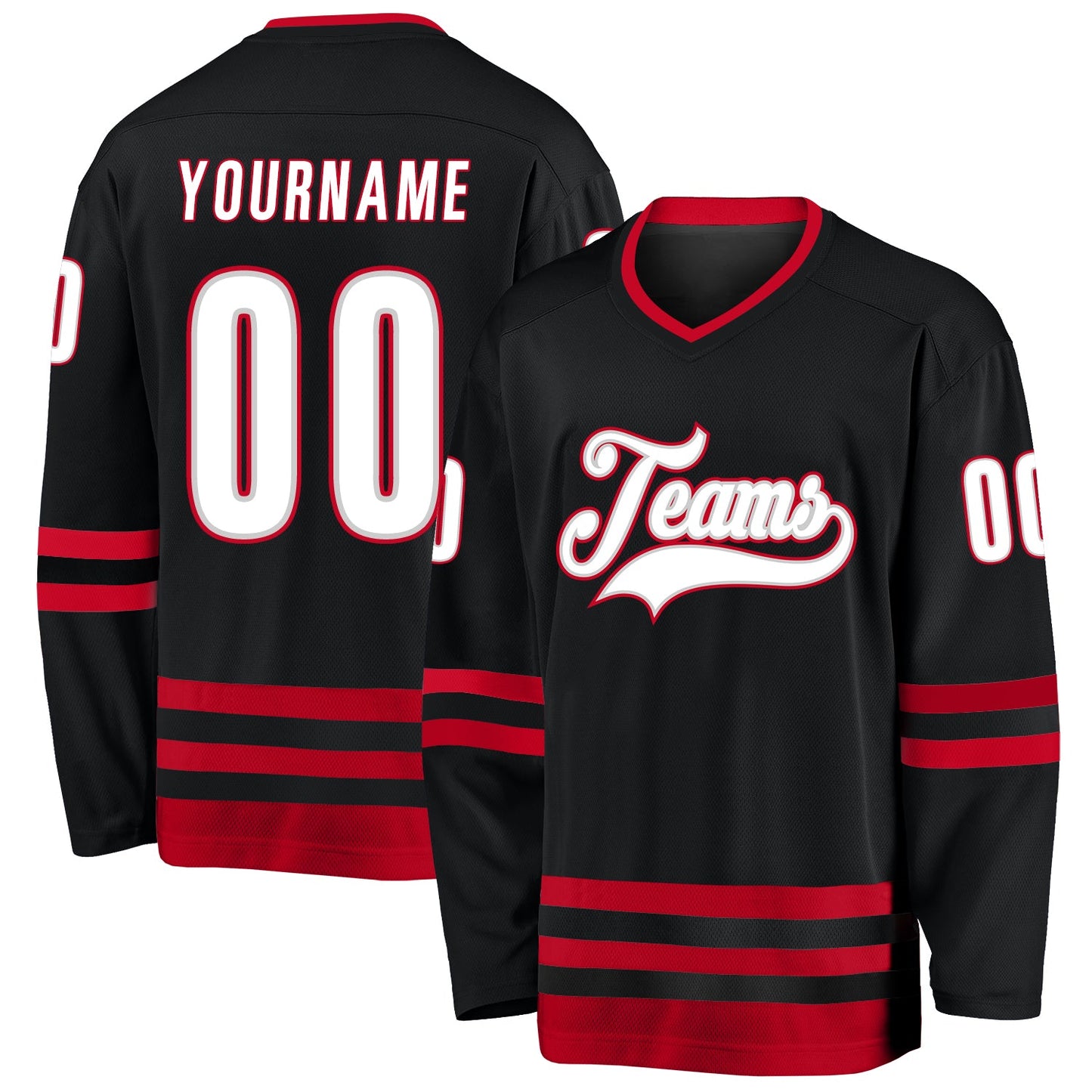 Custom Black White-Red Hockey Jersey - Main View