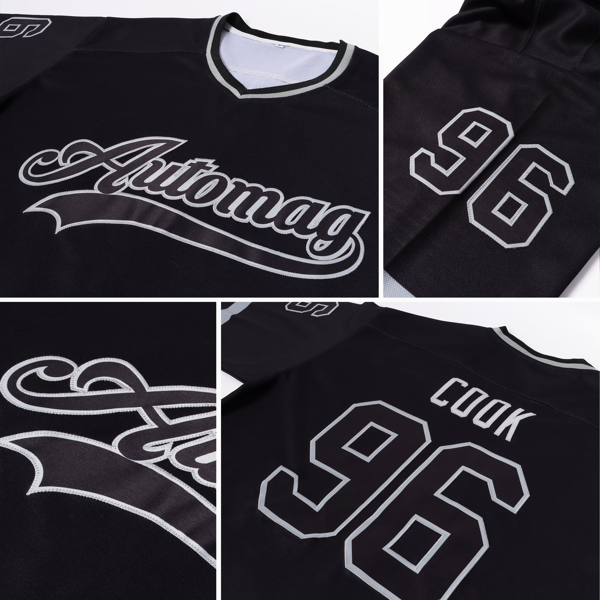 Custom Black Black-Gray Hockey Jersey view 5