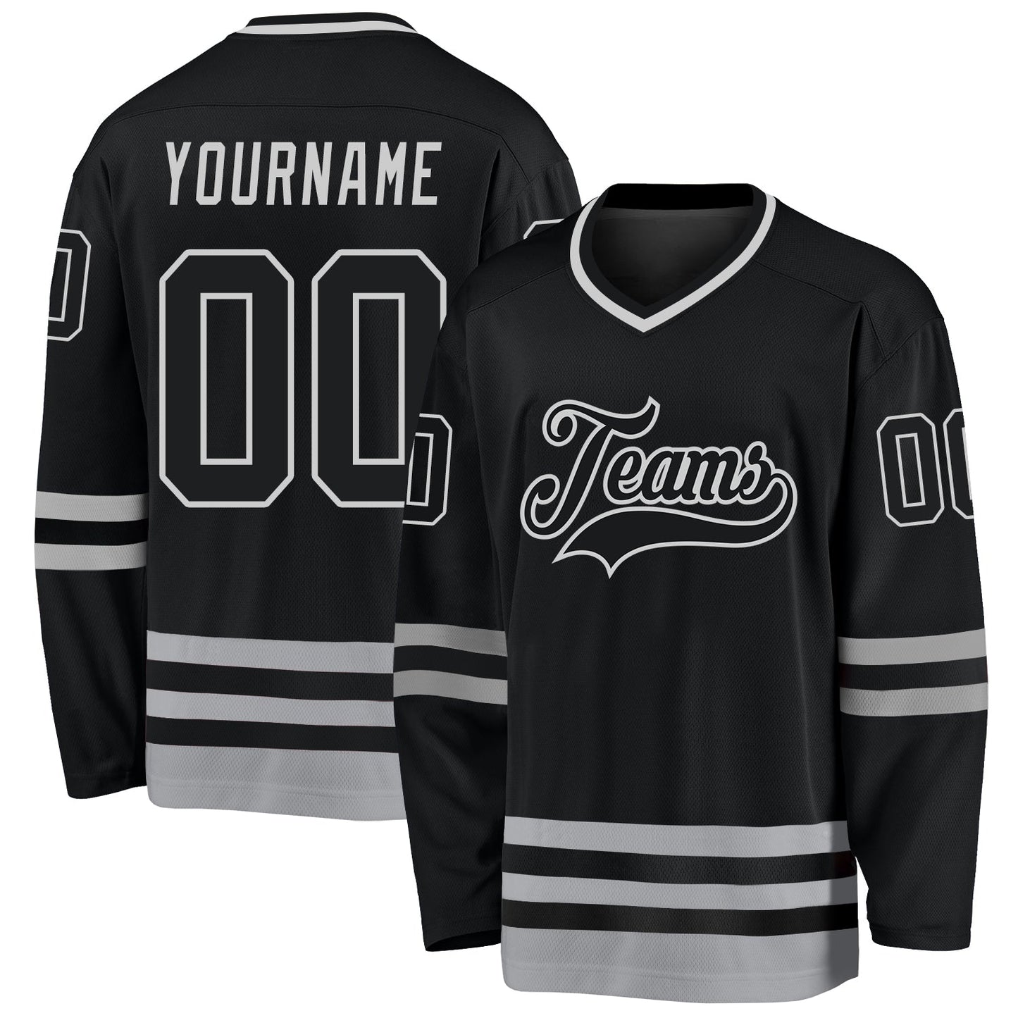 Custom Black Black-Gray Hockey Jersey - Main View