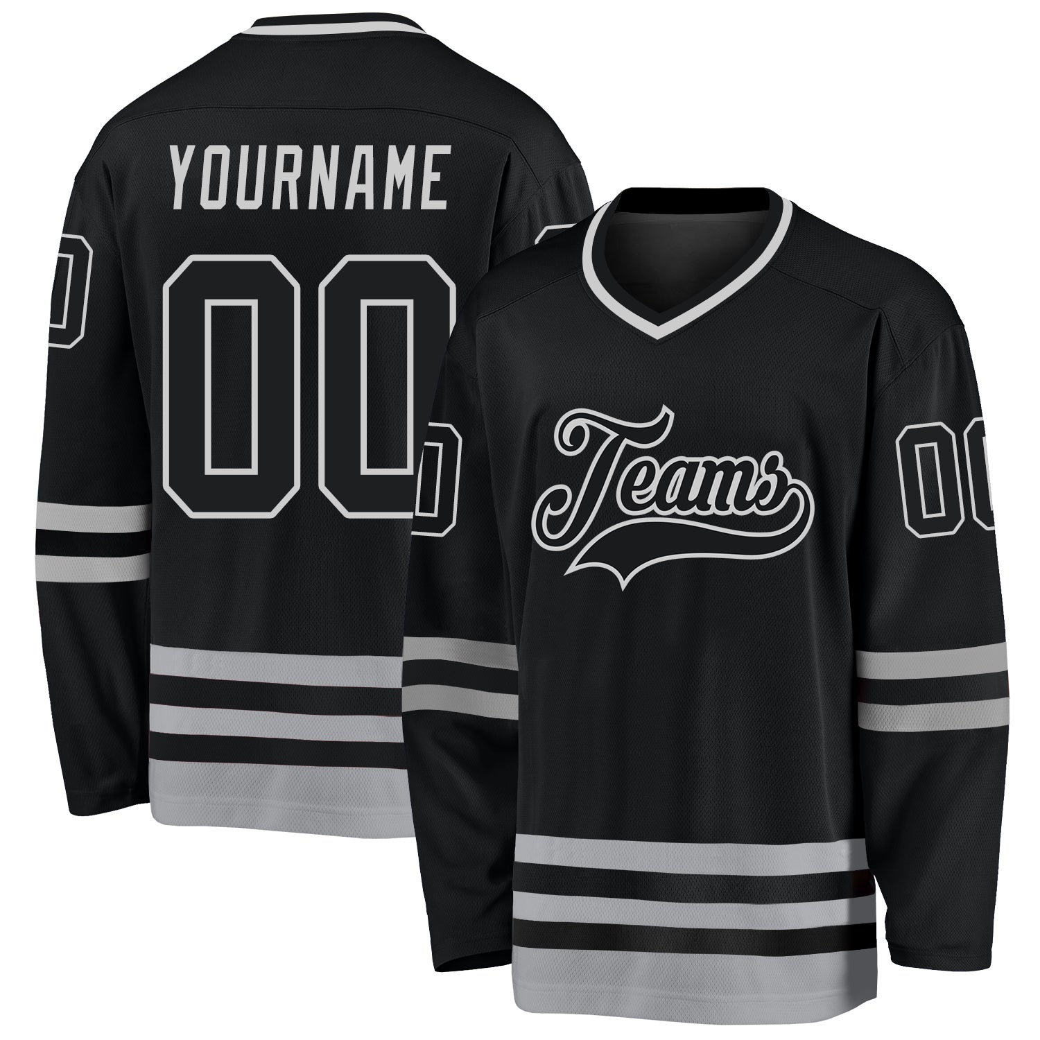 Custom Black Black-Gray Hockey Jersey - Main View
