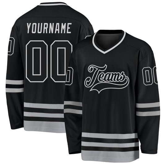 Custom Black Black-Gray Hockey Jersey - Main View