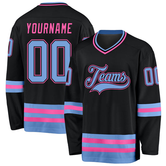Custom Black Light Blue-Pink Hockey Jersey - Main View
