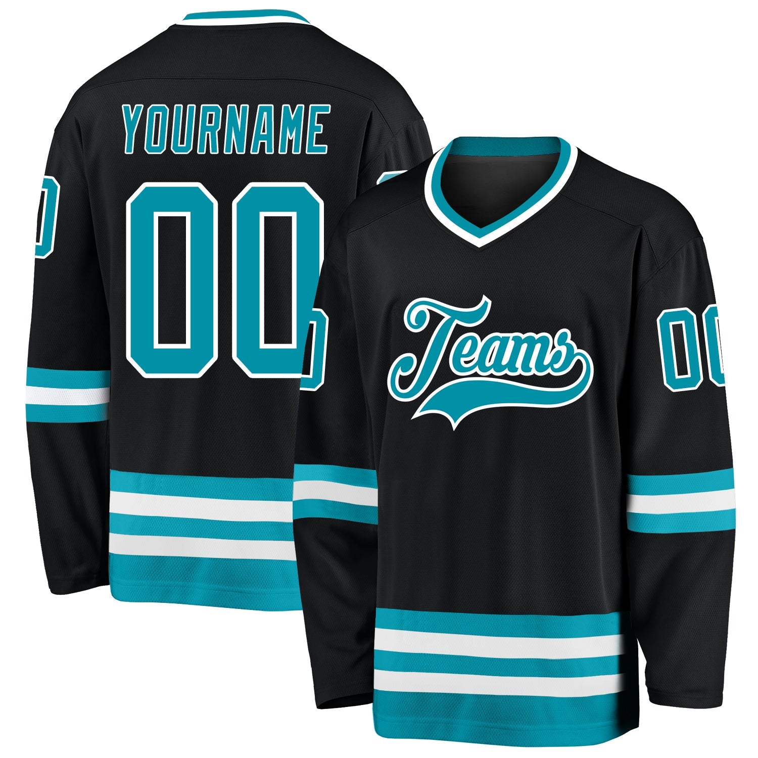 Custom Black Teal-White Hockey Jersey - Main View