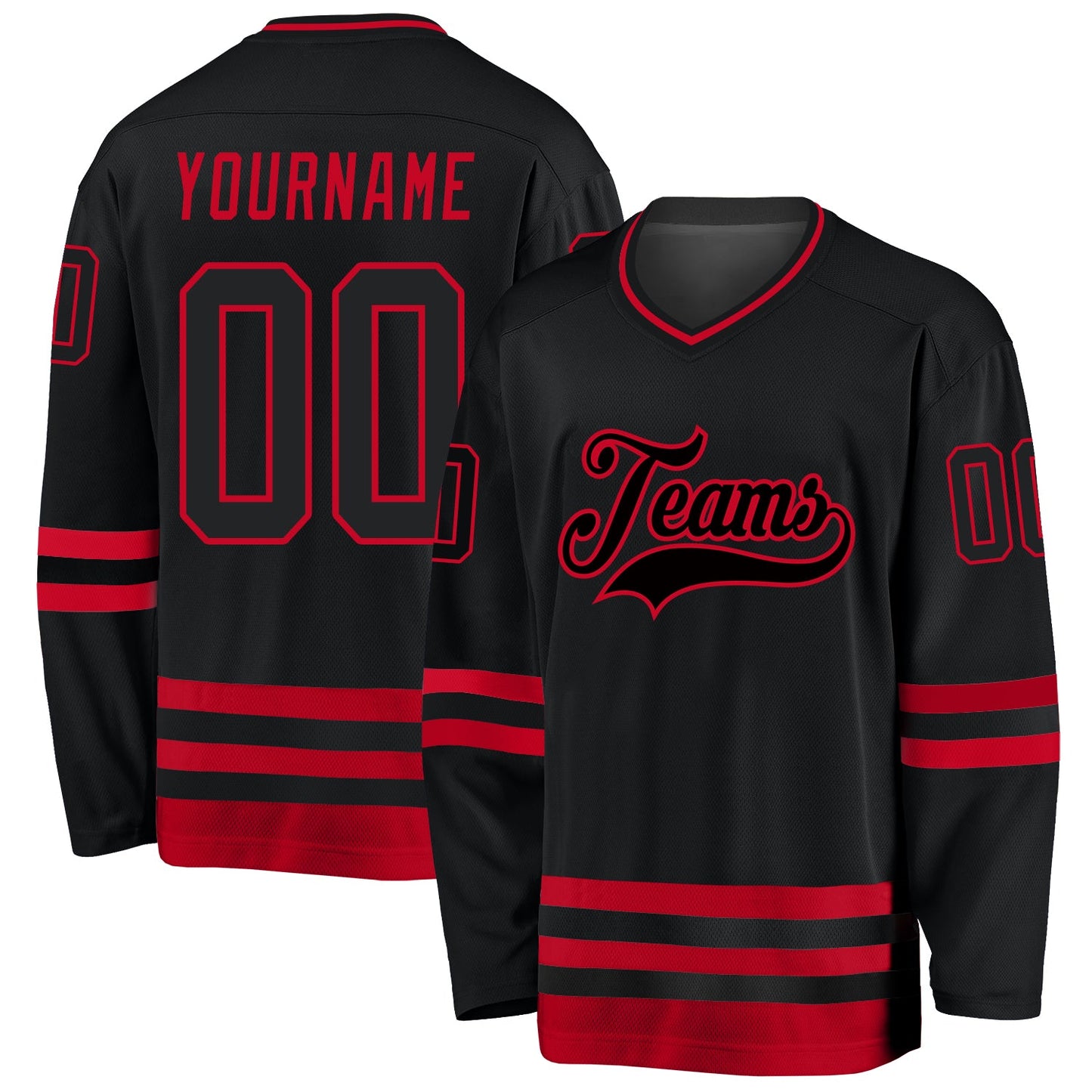 Custom Black Black-Red Hockey Jersey - Main View
