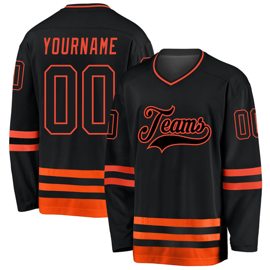 Custom Black Black-Orange Hockey Jersey - Main View