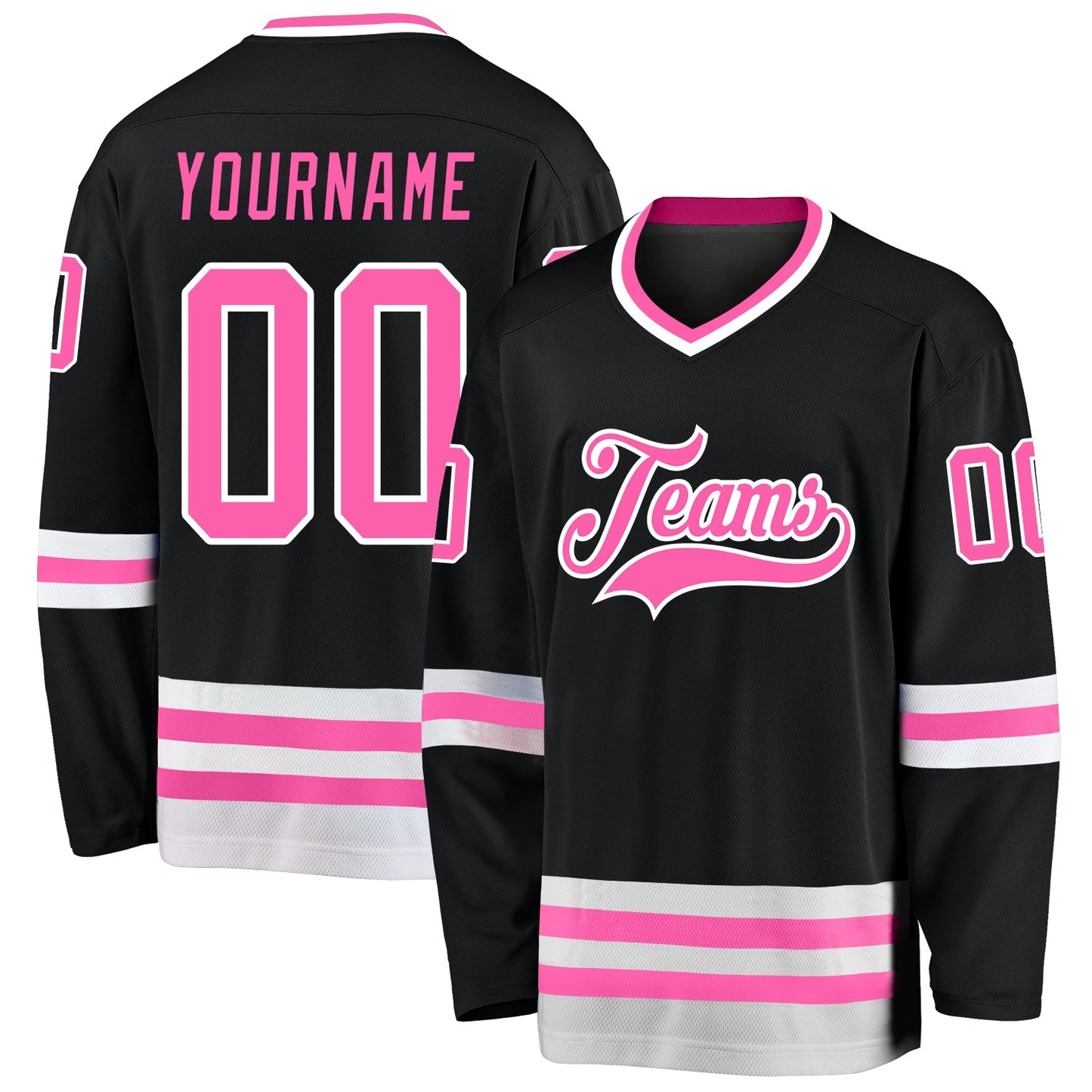 Custom Black Pink-White Hockey Jersey - Main View