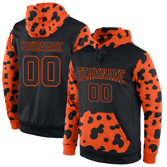 Custom Stitched Black Black-Orange Sports Pullover Sweatshirt Hoodie - Main View