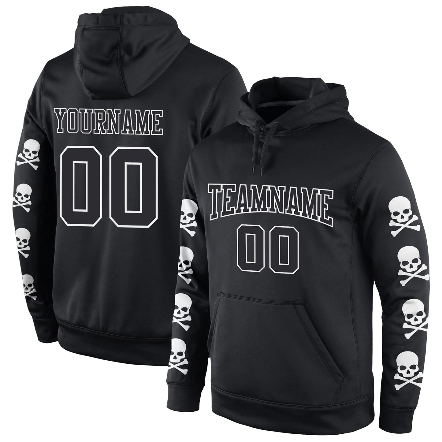 Custom Stitched Black Black-White 3D Skull Fashion Sports Pullover Sweatshirt Hoodie - Main View