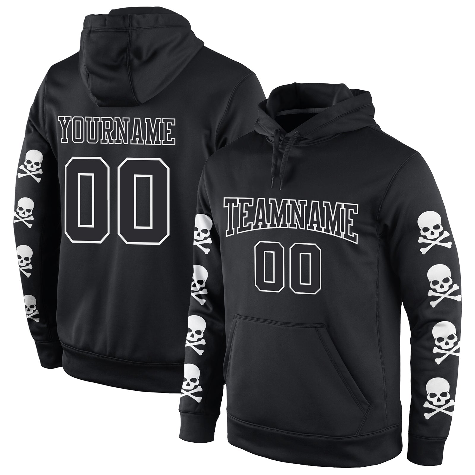 Custom Stitched Black Black-White 3D Skull Fashion Sports Pullover Sweatshirt Hoodie - Main View