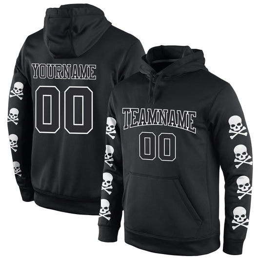 Custom Stitched Black Black-White 3D Skull Fashion Sports Pullover Sweatshirt Hoodie - Main View