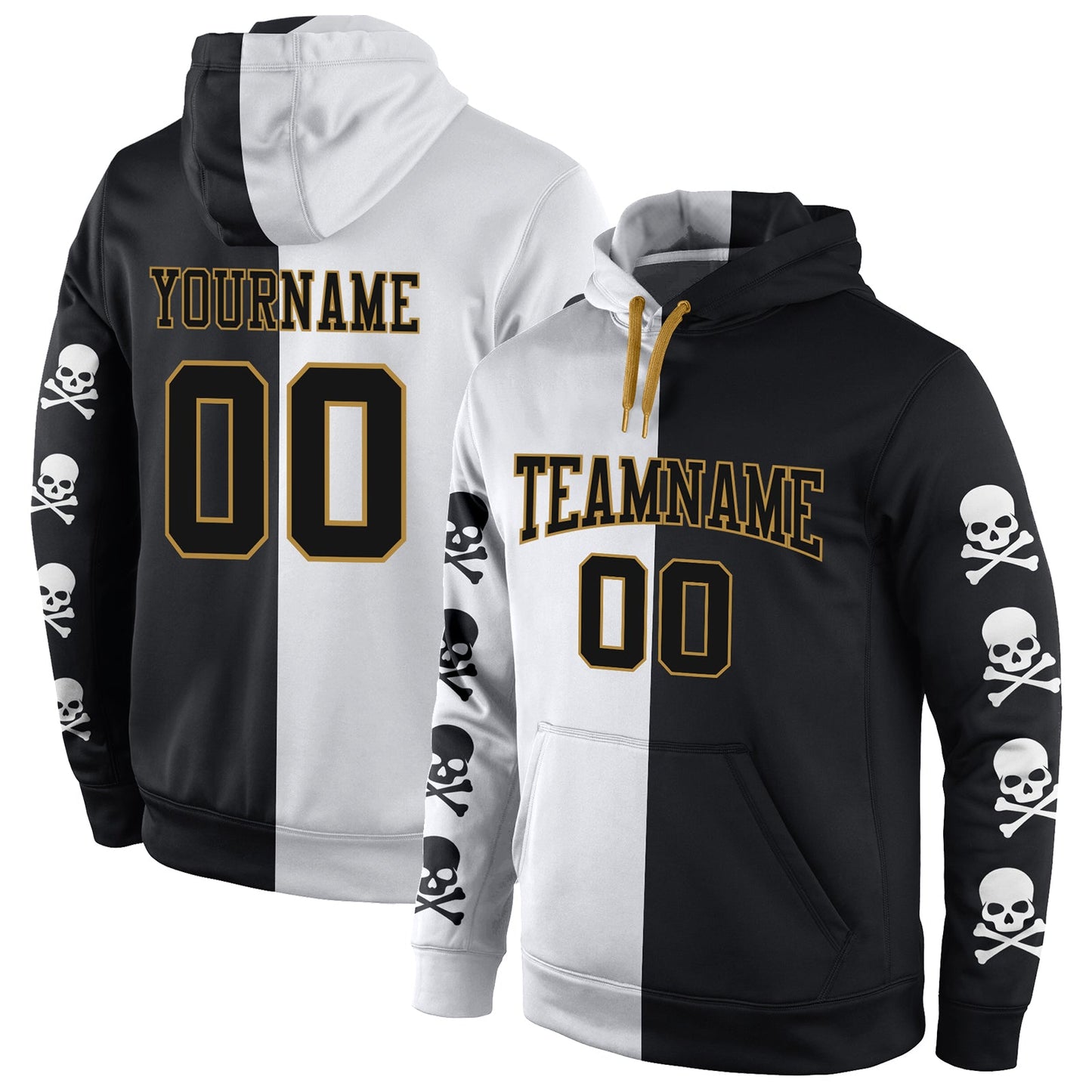 Custom Stitched Black Black-Old Gold 3D Skull Fashion Sports Pullover Sweatshirt Hoodie - Main View