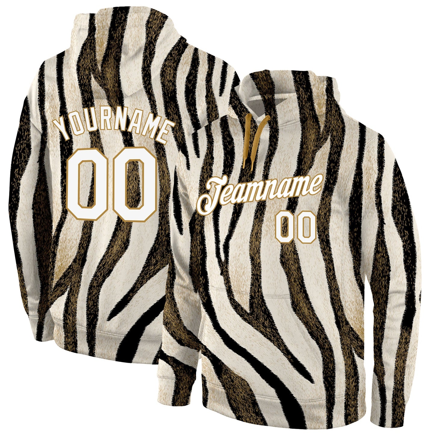 Custom Stitched Black White-Old Gold 3D Pattern Design Leopard Sports Pullover Sweatshirt Hoodie - Main View