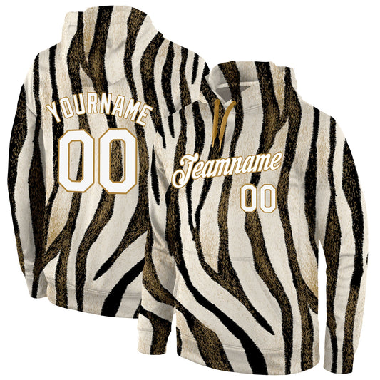 Custom Stitched Black White-Old Gold 3D Pattern Design Leopard Sports Pullover Sweatshirt Hoodie - Main View