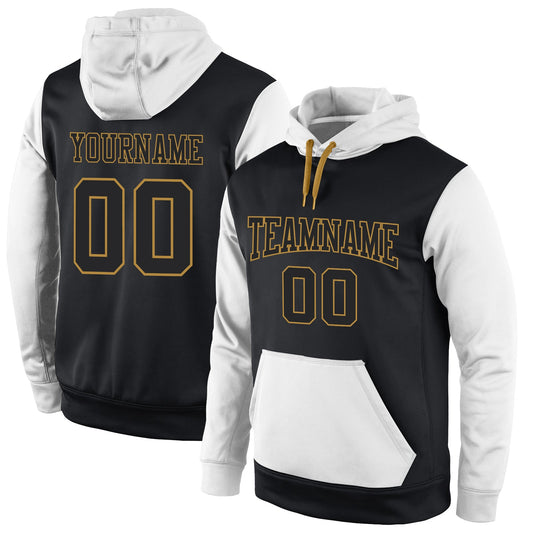 Custom Stitched Black Black-White Sports Pullover Sweatshirt Hoodie - Main View