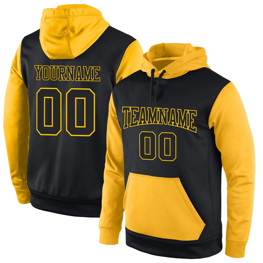 Custom Stitched Black Black-Gold Sports Pullover Sweatshirt Hoodie - Main View