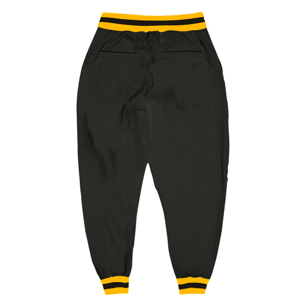 Custom Black Black-Gold Sports Pants view 2