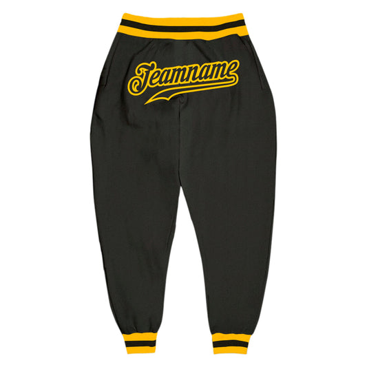 Custom Black Black-Gold Sports Pants - Main View