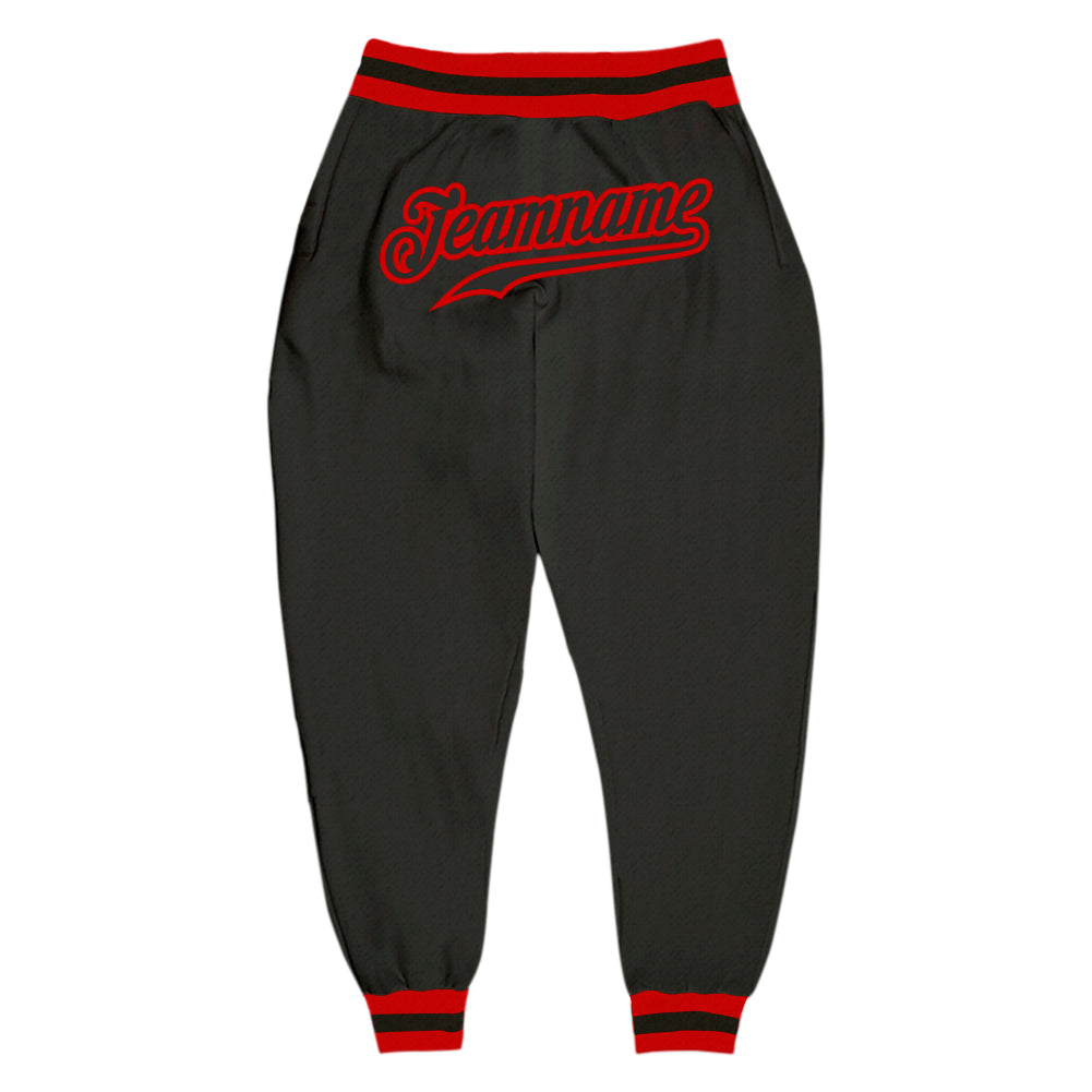 Custom Black Black-Red Sports Pants - Main View
