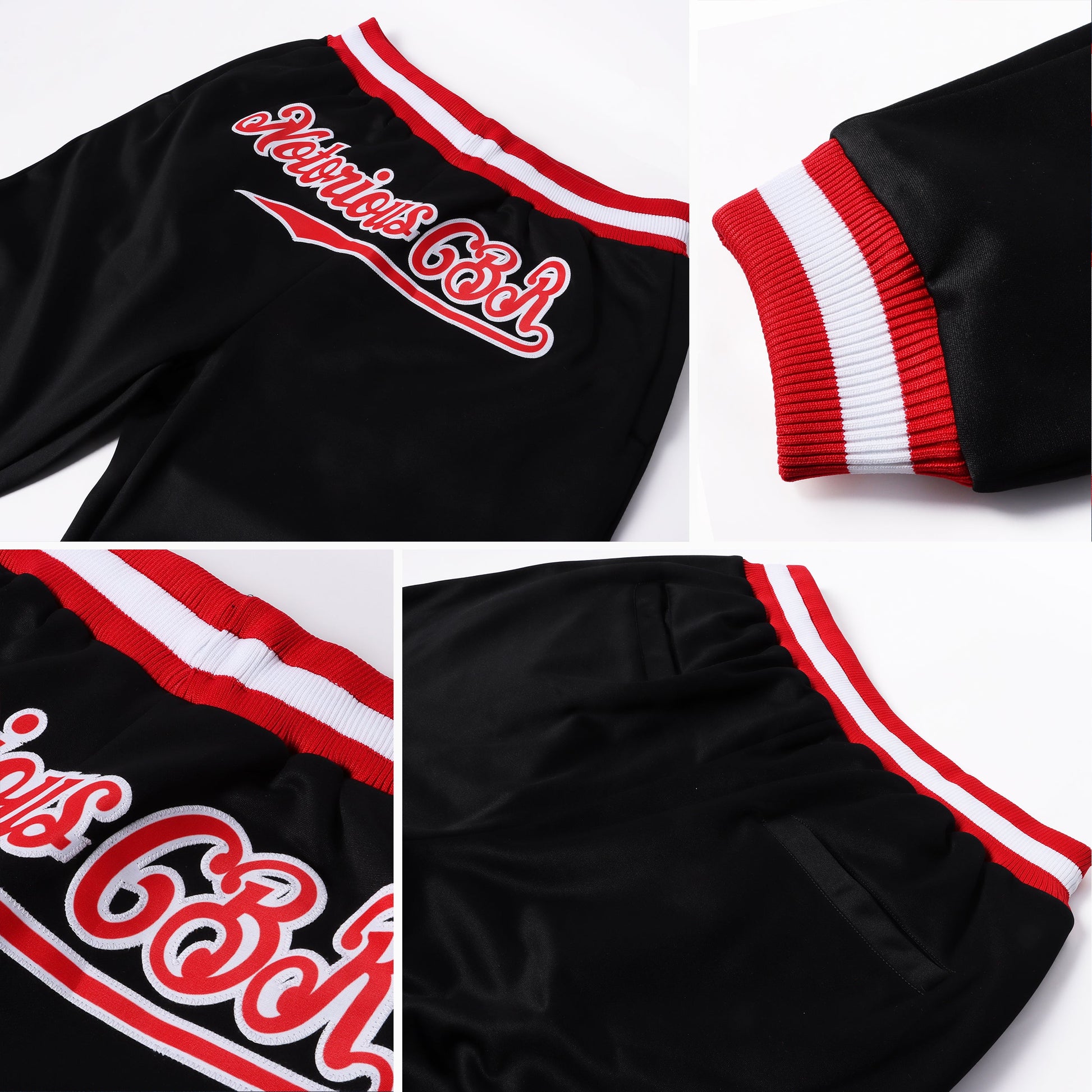 Custom Black Red-White Sports Pants view 4
