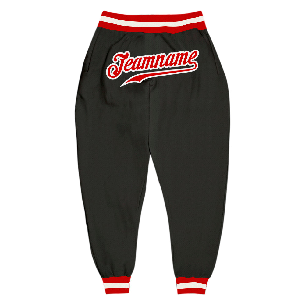 Custom Black Red-White Sports Pants - Main View