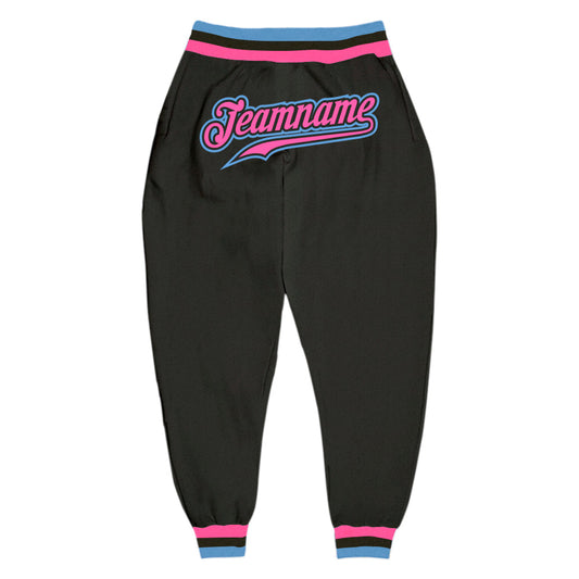 Custom Black Pink-Light Blue Sports Pants - Main View