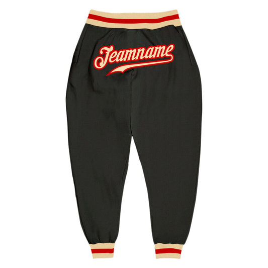 Custom Black Cream-Red Sports Pants - Main View