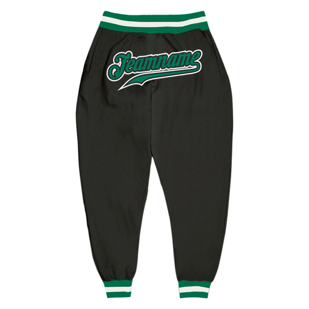 Custom Black Kelly Green-White Sports Pants - Main View