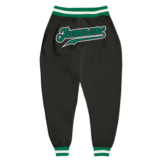 Custom Black Kelly Green-White Sports Pants - Main View