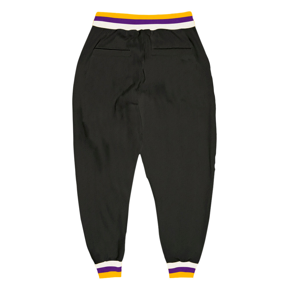 Custom Black Purple-Gold Sports Pants view 2