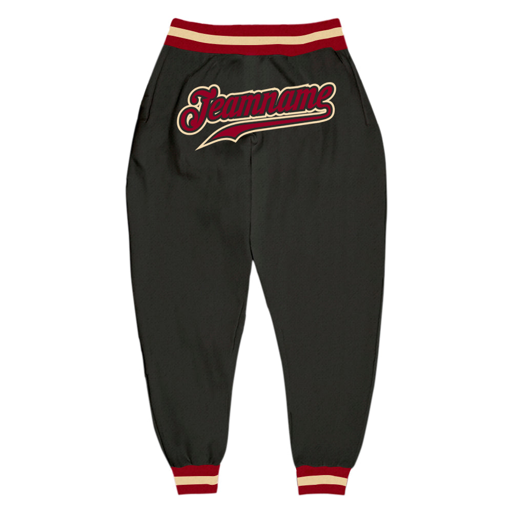 Custom Black Maroon-Crem Sports Pants - Main View