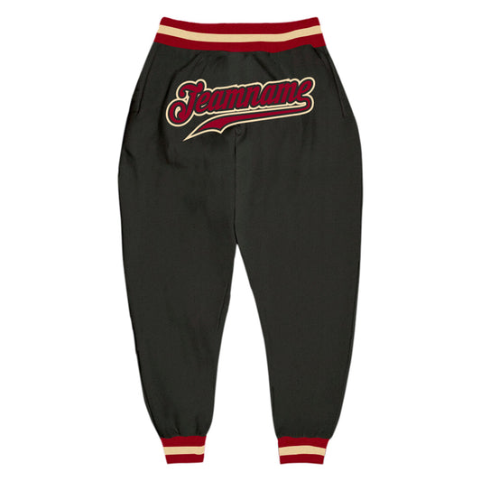 Custom Black Maroon-Crem Sports Pants - Main View