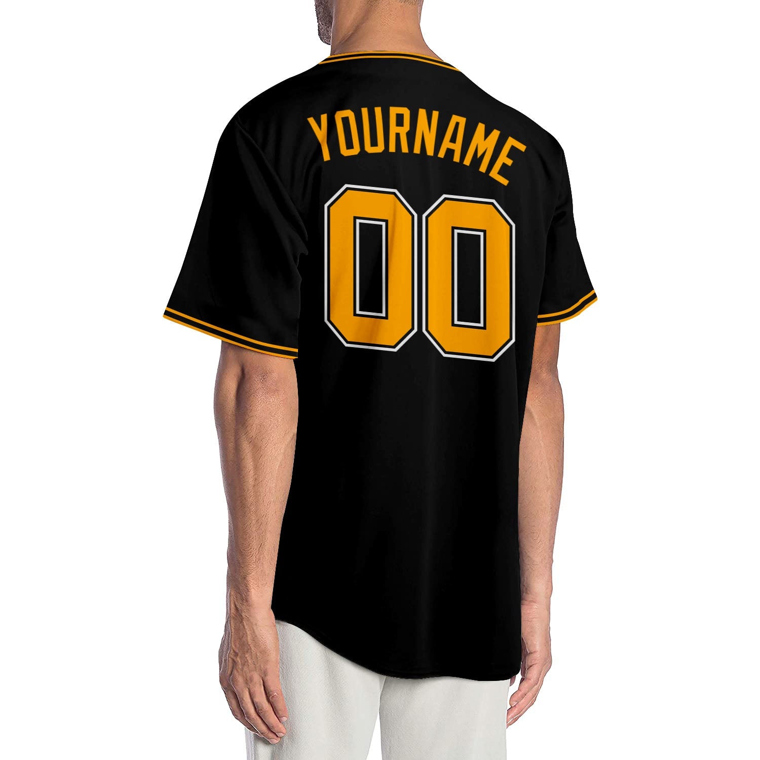 Custom Black Gold-White Authentic Baseball Jersey view 2