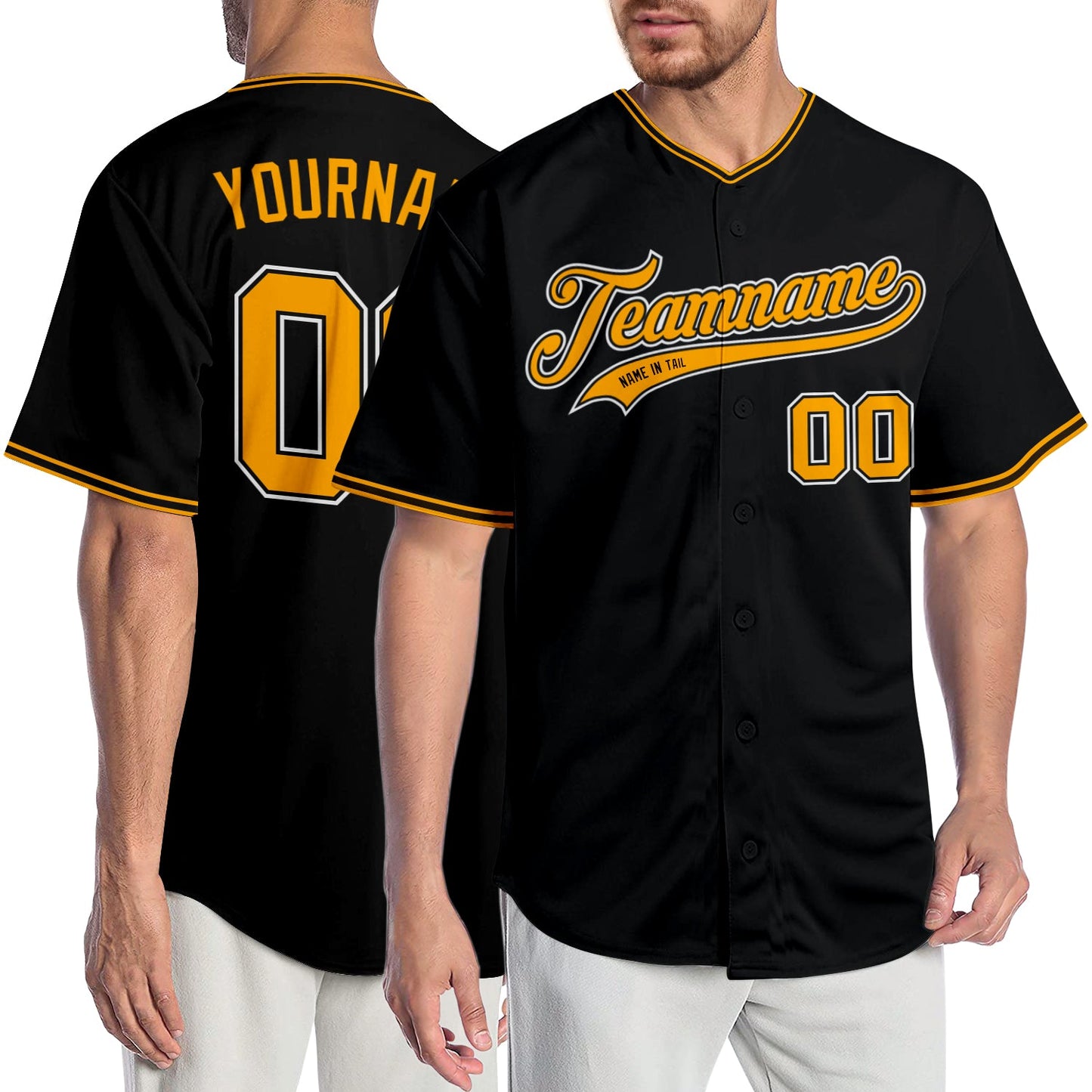 Custom Black Gold-White Authentic Baseball Jersey - Main View