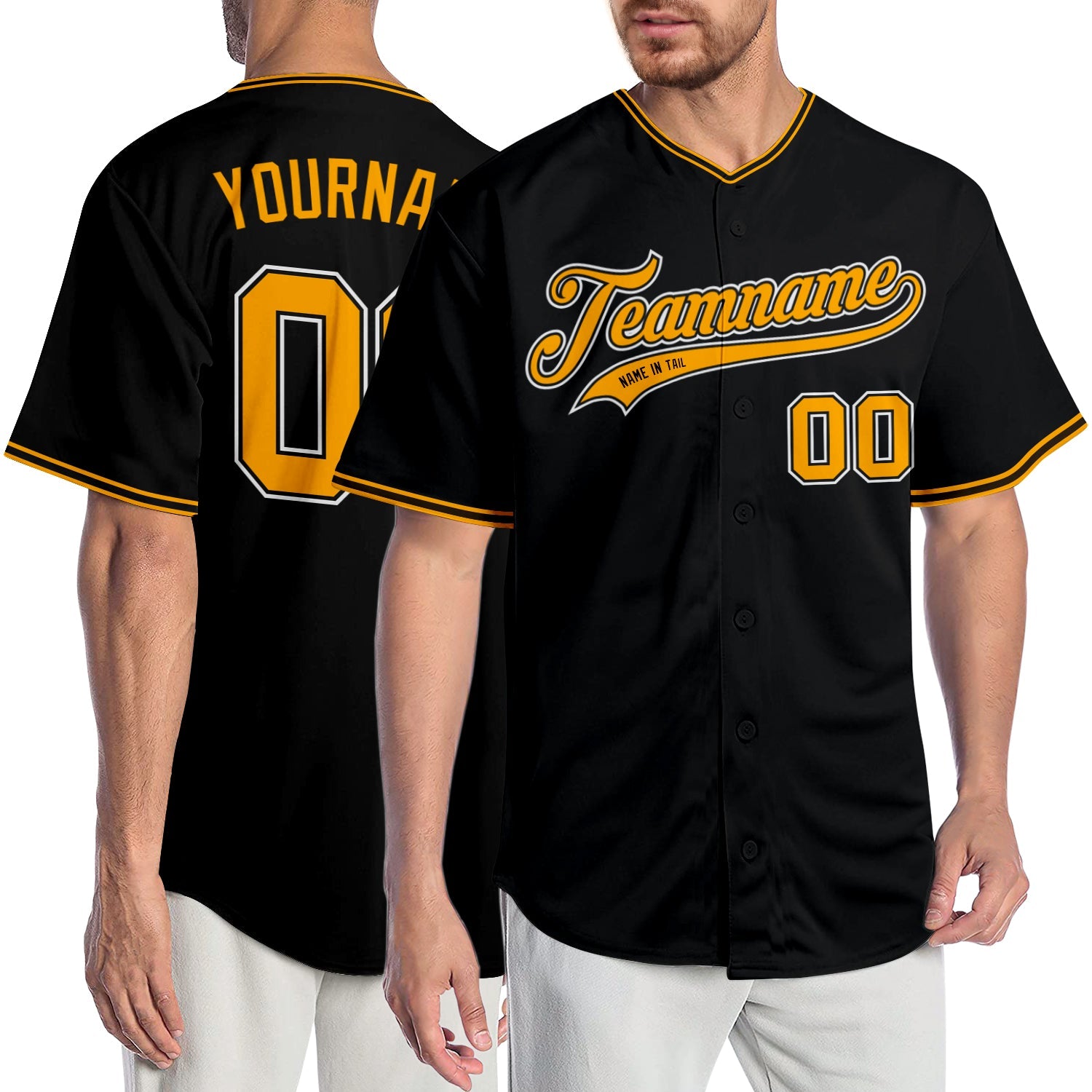 Custom Black Gold-White Authentic Baseball Jersey - Main View